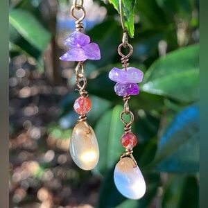 Chalcedony and Amethyst Dangle Earrings